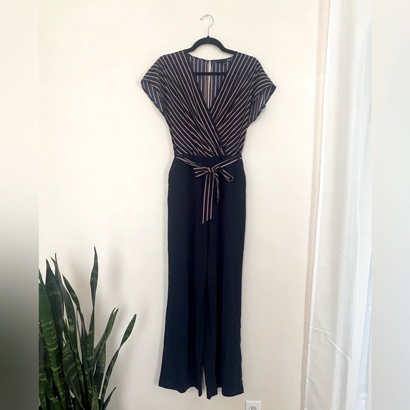 Etam Striped & Navy Jumpsuit with Waist Tie - Picture 1 of 3